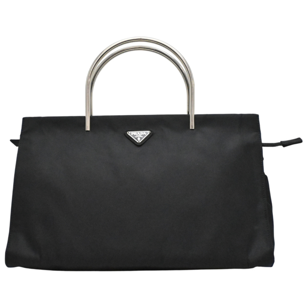 Prada Tote Bag for Women and Men, Nylon, Black with Silver Hardware